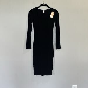 Popilush Shapewear Long Sleeve Black Midi Dress Size Medium Bodycon
